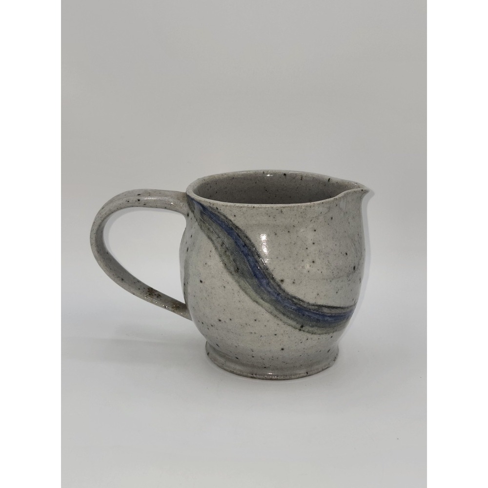 Handmade Studio Pottery Pitcher Blue Gray Swirl Speckled Stoneware Signed 4.75"